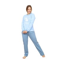 Pijama Polo Pantalón Dama Pima Búho - Celeste/Acero