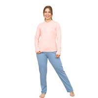 Pijama Polo Pantalón Dama Pima Flower - Salmón/Acero