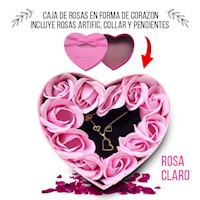 Box Rosas mas Collar y Aretes Caja en Forma de Corazon Rosado claro