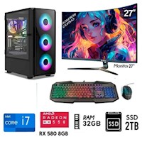 Computadora  PC Gamer Core i7  3.2Ghz Ram 32GB+ Disco SSD  2TB+ RX 580 8GB M27"