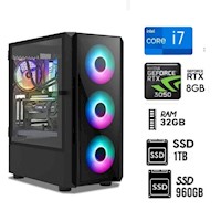 Computadora PC Gamer Core I7 Ram32GB, SSD M.2-1TB, SSD 960GB, Video RTX 3050 8GB