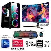 PC GAMER  Intel Core i7-10TH Ram 32GB Disco SSD 2TB,  RX 580  8GB Monitor 27"FHD