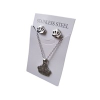 Set collar y aretes reina corona plateada