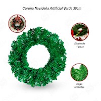 Corona Navideña Decorativa Verde  39cm de 1 pieza