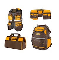 Kit 4 Porta Herramientas Ingco Chaleco + Mochila + Bolso + Cinturón