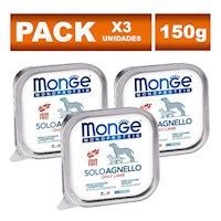 Pack Paté Lata para Perro Monge Monoprotein Cordero 150g 3un