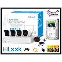 CAMARAS SEGURIDAD KIT 4 EXTERIOR HILOOK FULL HD 2MP + DISCO 4TB