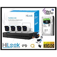 CAMARAS SEGURIDAD KIT 4 EXTERIOR 8CH HILOOK FULL HD 2MP + DISCO 4TB