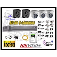 Kit 5 Cámaras de Seguridad It3F Hikvision Full Hd Disco Duro 1Tb Mayor Alcance