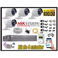 Kit 4 Cámaras de Seguridad Exterior Hikvision Full Hd 1080P mas Disco 2Tb