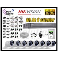 Kit 8 Cámaras de Seguridad Exterior Hikvision Full Hd 1080P mas Disco 2Tb