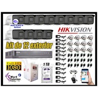 Kit 12 Cámaras de Seguridad Exterior Varifocal Hikvision Full Hd Disco de 1Tb