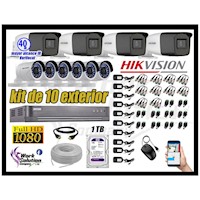 Kit 10 Cámaras de Seguridad Exterior Varifocal Hikvision Full Hd Disco de 1Tb Wd