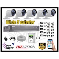 Kit 5 Cámaras de Seguridad Exterior Hikvision Hd 720P mas Disco 2Tb P2P