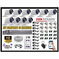 Kit 10 Cámaras de Seguridad Exterior Hikvision Hd 720P Disco 2Tb Wd