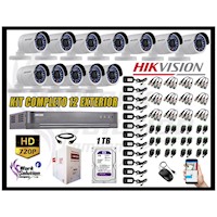 Kit 12 Cámaras de Seguridad Exterior Hikvision Hd 720P Disco 1Tb Wd