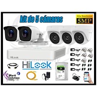 CÁMARAS DE SEGURIDAD KIT 5 HILOOK 5MP + DISCO 2TB OFERTA HDMI