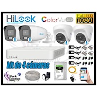CÁMARAS SEGURIDAD KIT 4 HILOOK FULL HD COLORVU LITE NOCHE COLOR 1TB