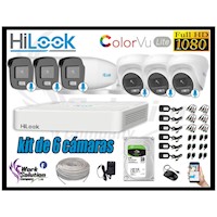 CÁMARAS SEGURIDAD KIT 6 HILOOK FULL HD COLORVU LITE NOCHE COLOR 2TB