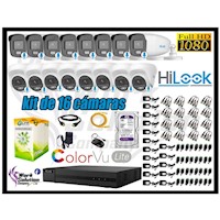 CÁMARAS SEGURIDAD KIT 16 HILOOK FULL HD COLORVU LITE NOCHE COLOR 1TB