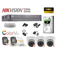 KIT 5 CÁMARAS SEGURIDAD HIKVISION COLORVU VISION COLOR FULL HD 2TB