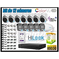 CÁMARAS SEGURIDAD KIT 12 HILOOK FULL HD | COLORVU LITE NOCHE COLOR 2TB
