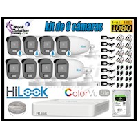 CÁMARAS SEGURIDAD EXTERIOR KIT 08 HILOOK 1080P COLORVU LITE NOCHE COLOR