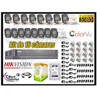 CÁMARAS SEGURIDAD EXTERIOR TUBO KIT 16 1080P COLORVU NOCHE COLOR + DISCO 2TB