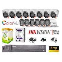 KIT 14 CÁMARAS SEGURIDAD HIKVISION 5MP COLORVU NOCHE COLOR DISCO 1TB