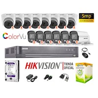 CÁMARAS SEGURIDAD KIT 14 HIKVISION 5MP COLORVU NOCHE COLOR DISCO 2TB