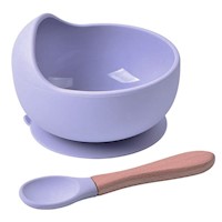 Cuenco de silicona lila con cuchara para bebe
