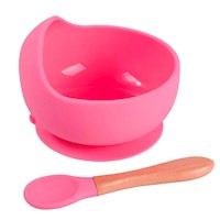 Cuenco rosa chicle de Silicona con Cuchara de Bebe