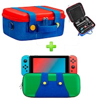 Pack Maleta para Nintendo Switch y Oled Rojo/Azul + Estuche Luigi V/A