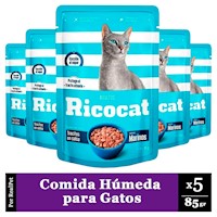 Pack x5 Comida Húmeda para Gato Ricocat Sabores Marinos 85gr