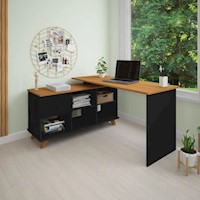 Escritorio en L con Organizador Boricua color Negro/Marrón Tu Mesita