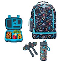 Set Bentgo Mochila 2 en 1, Lonchera, Cubiertos y Tomatodo - Dinosaurio