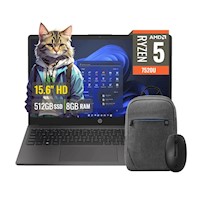 Laptop HP 255 G10 AMD Ryzen 5 8GB RAM 512GB SSD Windows 11 Pro 15.6" HD + Mochila y Mouse HP