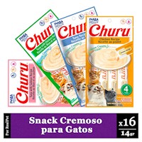 Pack x4 Snack Cremoso Gato Churu Varios Sabores 14 gr