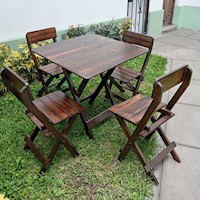 Juego de Mesa Consular Plegable de Madera de Pino con 4 Sillas Marrón