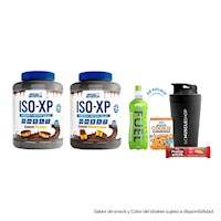 2 Proteínas Aisladas ISO-XP 1.8 kg. + Body Fuel 500 ml. + 2 Snacks + Metal Shaker 500 ml.