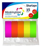 Cinta Masking Tape Colores Neón (Pack x5) 3/4” x 11 Yd | Caja x 24 Pack