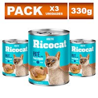 Comida Enlatada para Gato Ricocat Adulto de Pavo E Hígado 330g x3