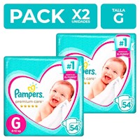 PackX2 Pañales Pampers Premium Care Talla G 54 unidades