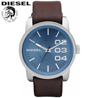 Reloj Diesel Double Down DZ1512 Acero Inoxidable Correa de Cuero Marrón Dial Celeste