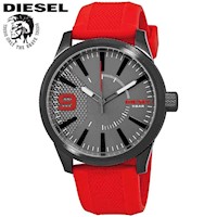 Reloj Diesel Rasp DZ1806 Para Hombre Acero Inoxidable Gunmetal Correa de Silicona Rojo