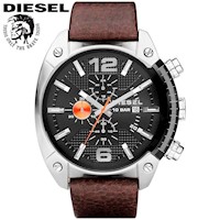 Reloj Diesel Overflow DZ4204 Fecha Cronometro Acero Inoxidable Cuero Marron