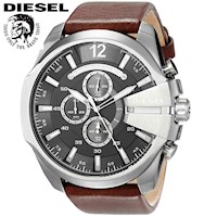 Reloj Diesel Mega Chief DZ4290 para Hombre Fecha Cronómetro Cuero Marrón Dial Gris