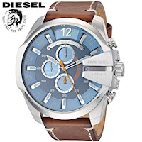 Reloj Diesel Mega Chief DZ4458 para Hombre Fecha Cronómetro Cuero Marrón Dial Celeste