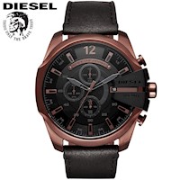 Reloj Diesel Mega Chief DZ4459 Fecha Cronometro Acero Inoxidable Bronce Cuero Negro