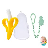 Mordedor Banana Amarillo Con Cadena Baby Froggie Pingüino Verde Para Bebe